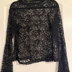 NWT Wanderlux  Black Lace look Women's open front top, sz XL